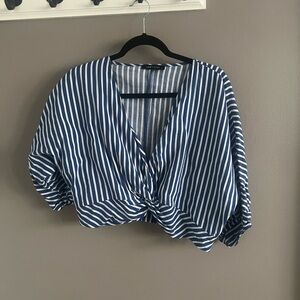 Striped low cut blouse